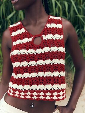 Zara Red and White Crochet Tank Top